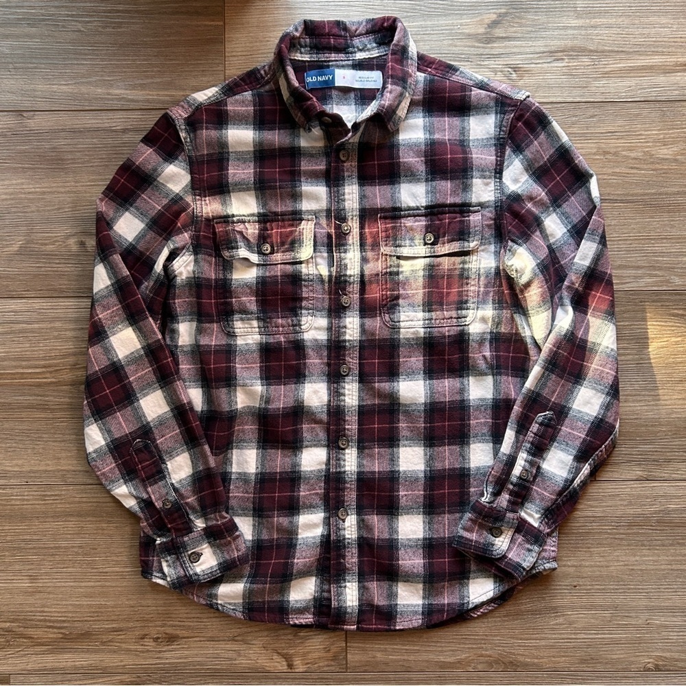 Old Navy | Double Brushed Flannel Shirt in Maroon/Black/White Plaid (Small) - Picture 7 of 11
